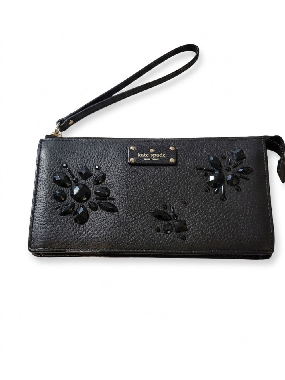 kate spade Black Jeweled Leather Wristlet Clutch
